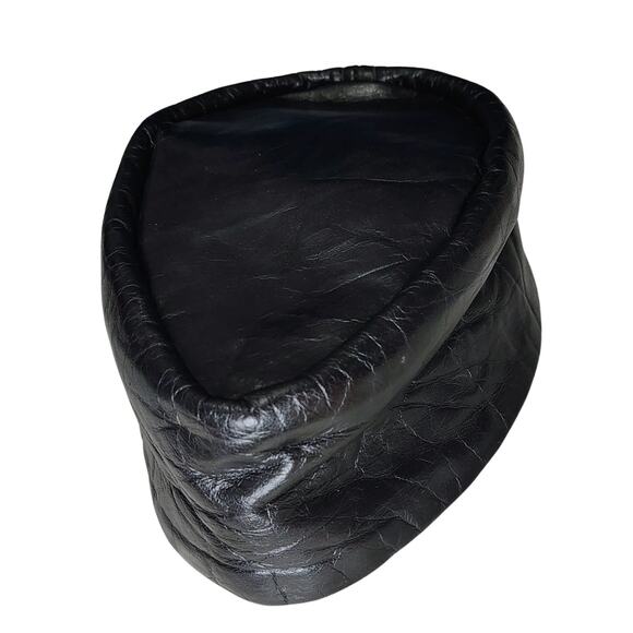 1960s Black Genuine Leather Oblong Cap Hat Made in USA Size Large Gently Used - Picture 5 of 9